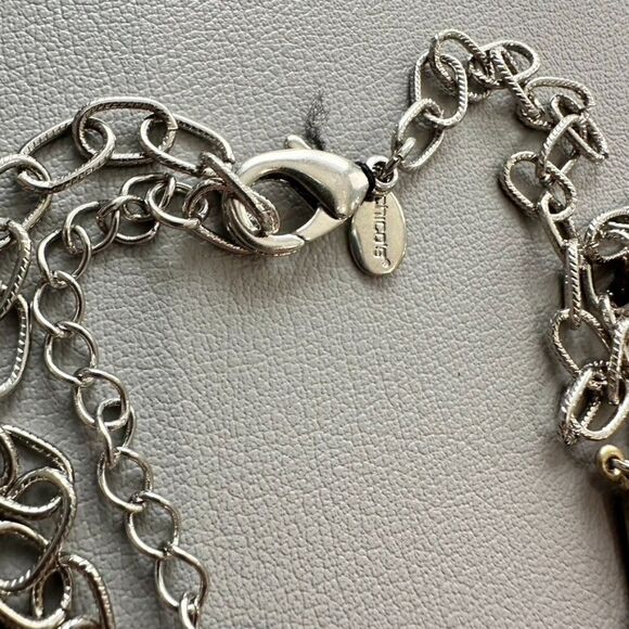 Chico's Long Chain Link Charm Rhinestone Shell Bead Statement Necklace - Picture 7 of 8